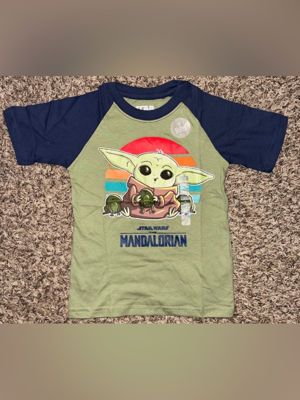 Star Wars Kids Raglan Tee in Olive & Navy with Grogu Graphic